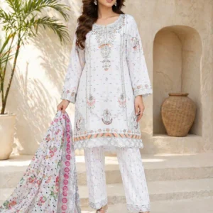Multicolor Embroidered Cotton Lawn 3Pcs Set