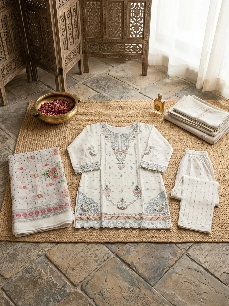 Multicolor Embroidered Cotton Lawn 3Pcs Set - Image 4