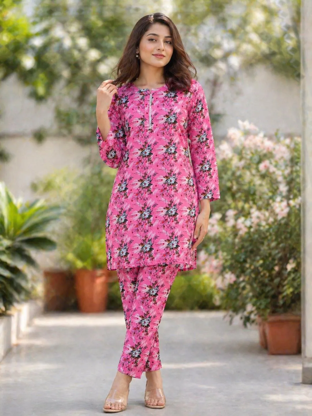 Pink Printed Cotton Lawn 2Pc Kurta Set for Women - Image 3