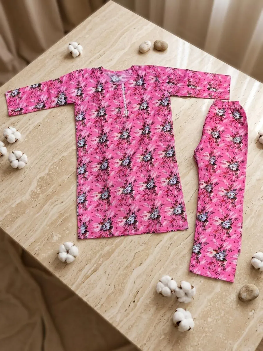 Pink Printed Cotton Lawn 2Pc Kurta Set for Women - Image 2