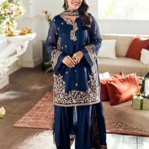 Neck,Sleeves Daman Thread Embroidered 3Pcs Set