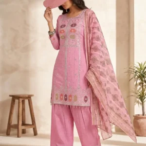 Pink 3-Piece Eid Embroidered Kurta Set with Dupatta