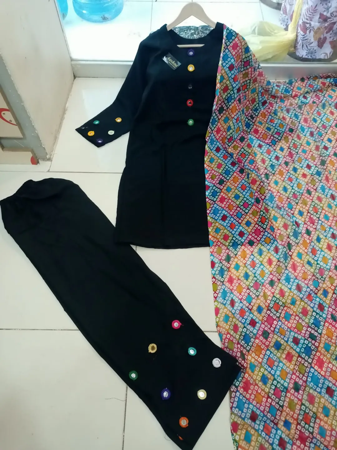 3 Pcs Women's Stitched Dobby Lawn Sheesha Work Suit - Image 3