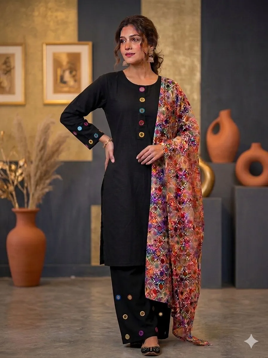 3 Pcs Women's Stitched Dobby Lawn Sheesha Work Suit
