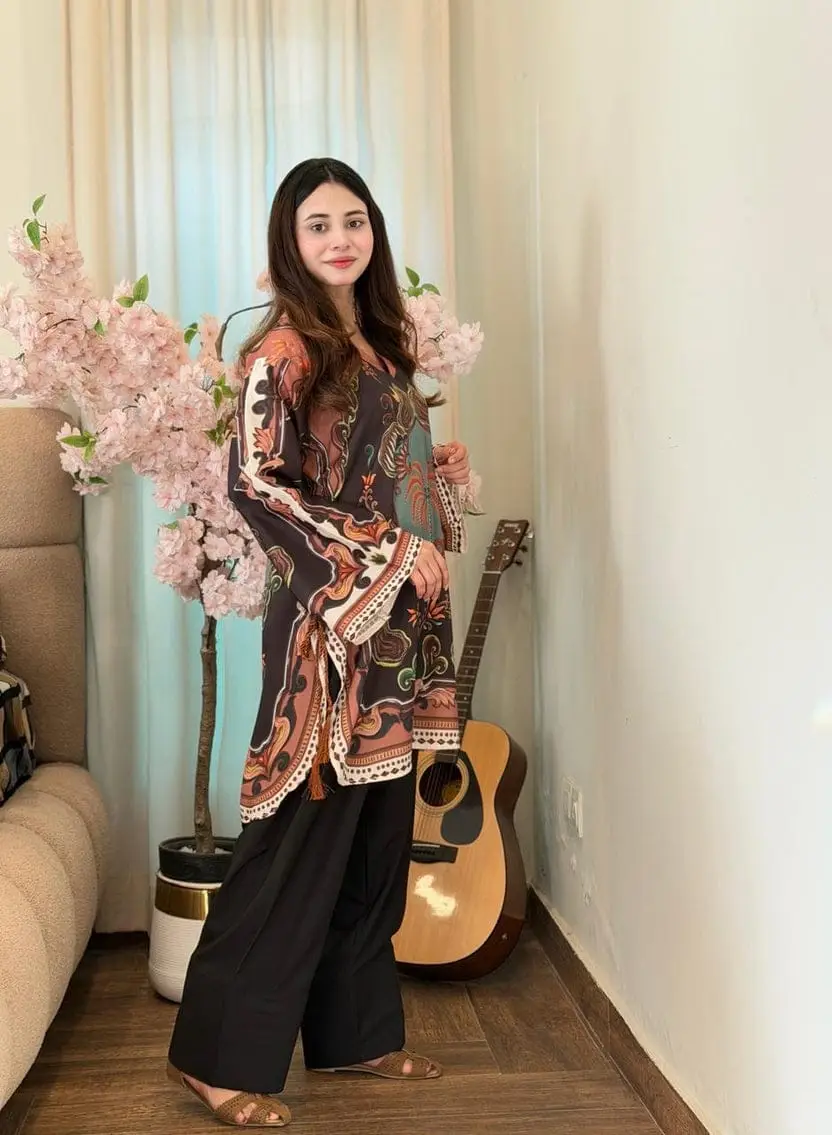 2 Pcs Women's Stitched Swiss Lawn Printed Co-Ord Set - Image 2
