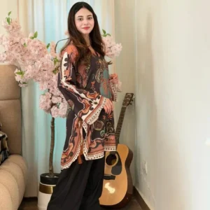 2 Pcs Women's Stitched Swiss Lawn Printed Co-Ord Set