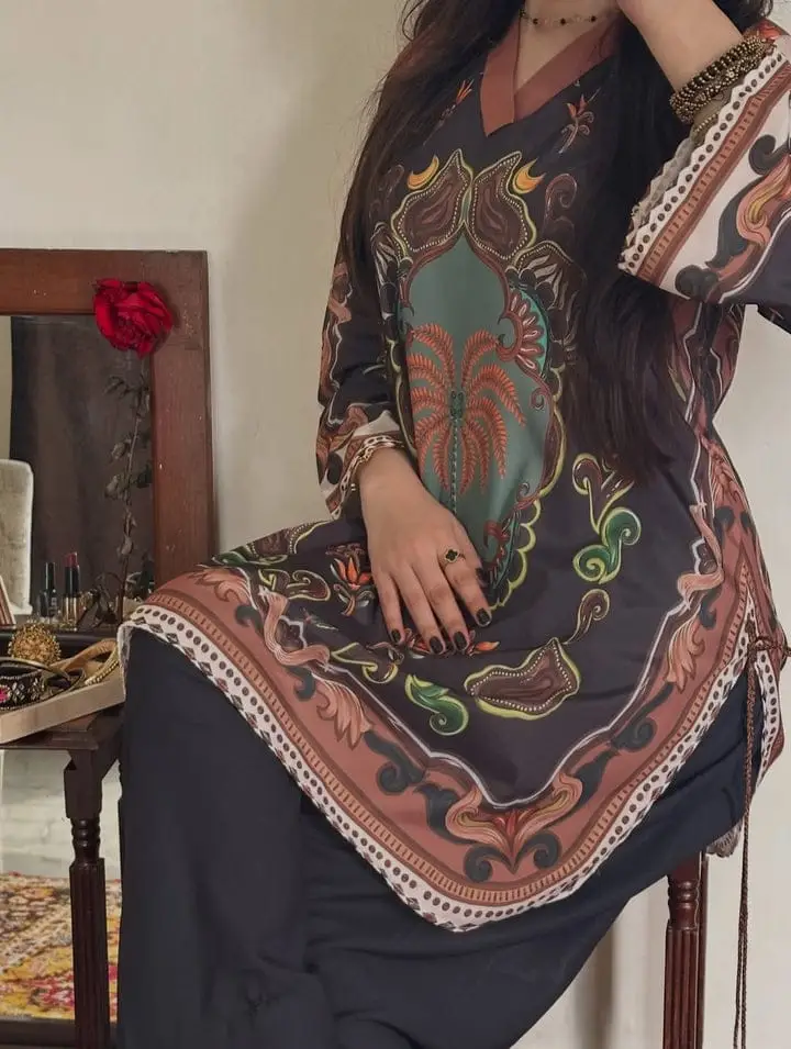 2 Pcs Women's Stitched Swiss Lawn Printed Co-Ord Set - Image 3