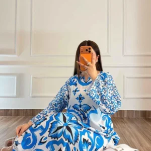 Blue Printed Doria Lawn 2PC Suit for Women