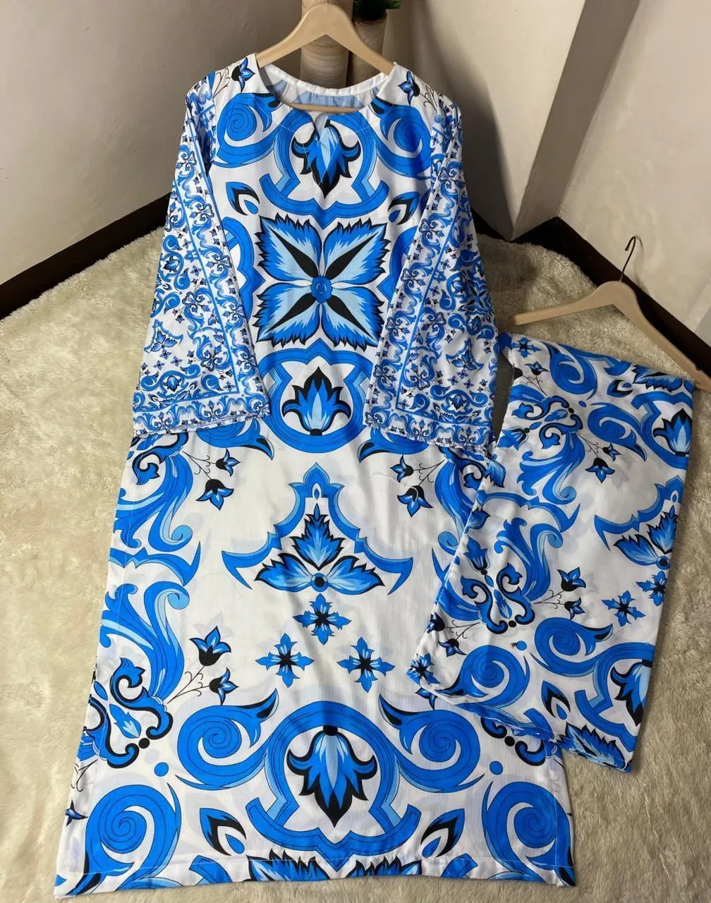 Blue Printed Doria Lawn 2PC Suit for Women - Image 4