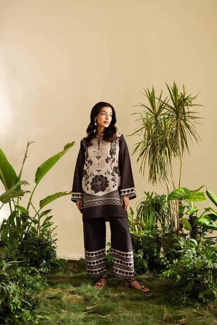 Black Printed Swiss Lawn 2Pcs Shirt Trouser Set - Image 6