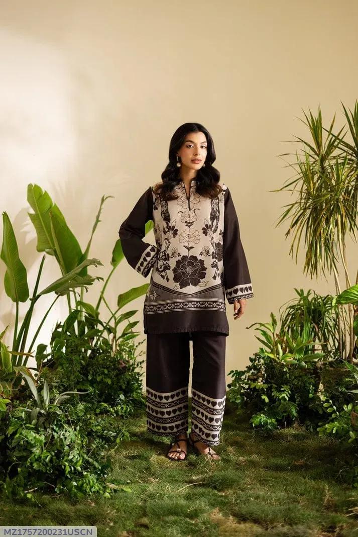 Black Printed Swiss Lawn 2Pcs Shirt Trouser Set - Image 7