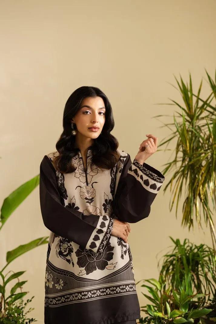 Black Printed Swiss Lawn 2Pcs Shirt Trouser Set - Image 9