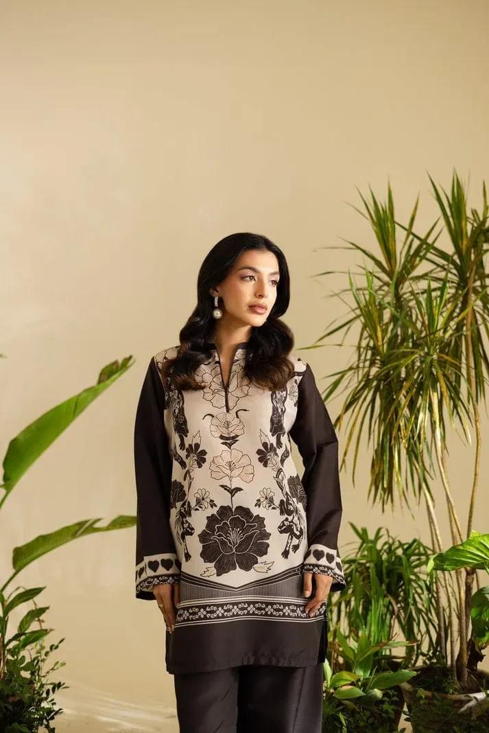 Black Printed Swiss Lawn 2Pcs Shirt Trouser Set - Image 2