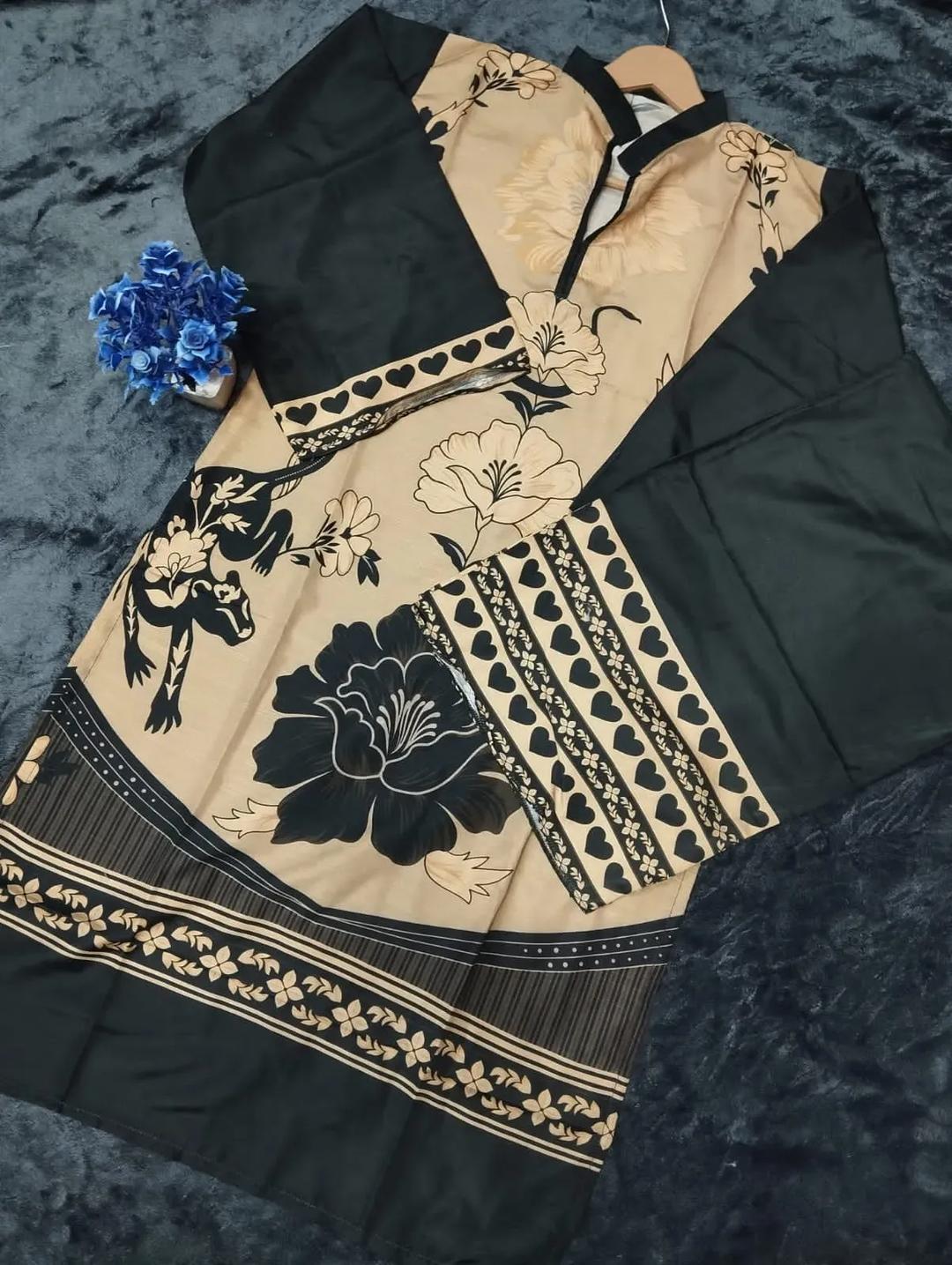Black Printed Swiss Lawn 2Pcs Shirt Trouser Set - Image 3