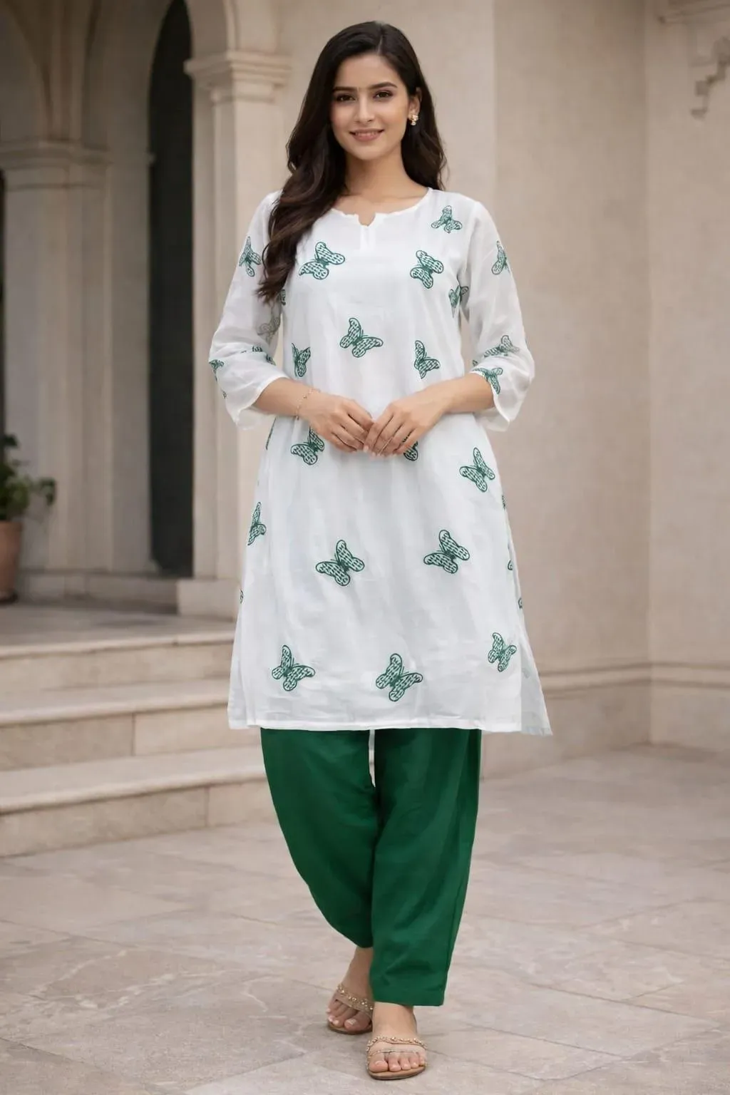 2 Pcs Women's Stitched Georgette Printed Frock And Trouser with belt - Image 2