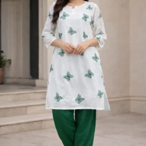 2 Pcs Women's Stitched Georgette Printed Frock And Trouser with belt