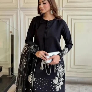 Silver Gold Sequence Embroidered 3Pcs Pakistani Suit