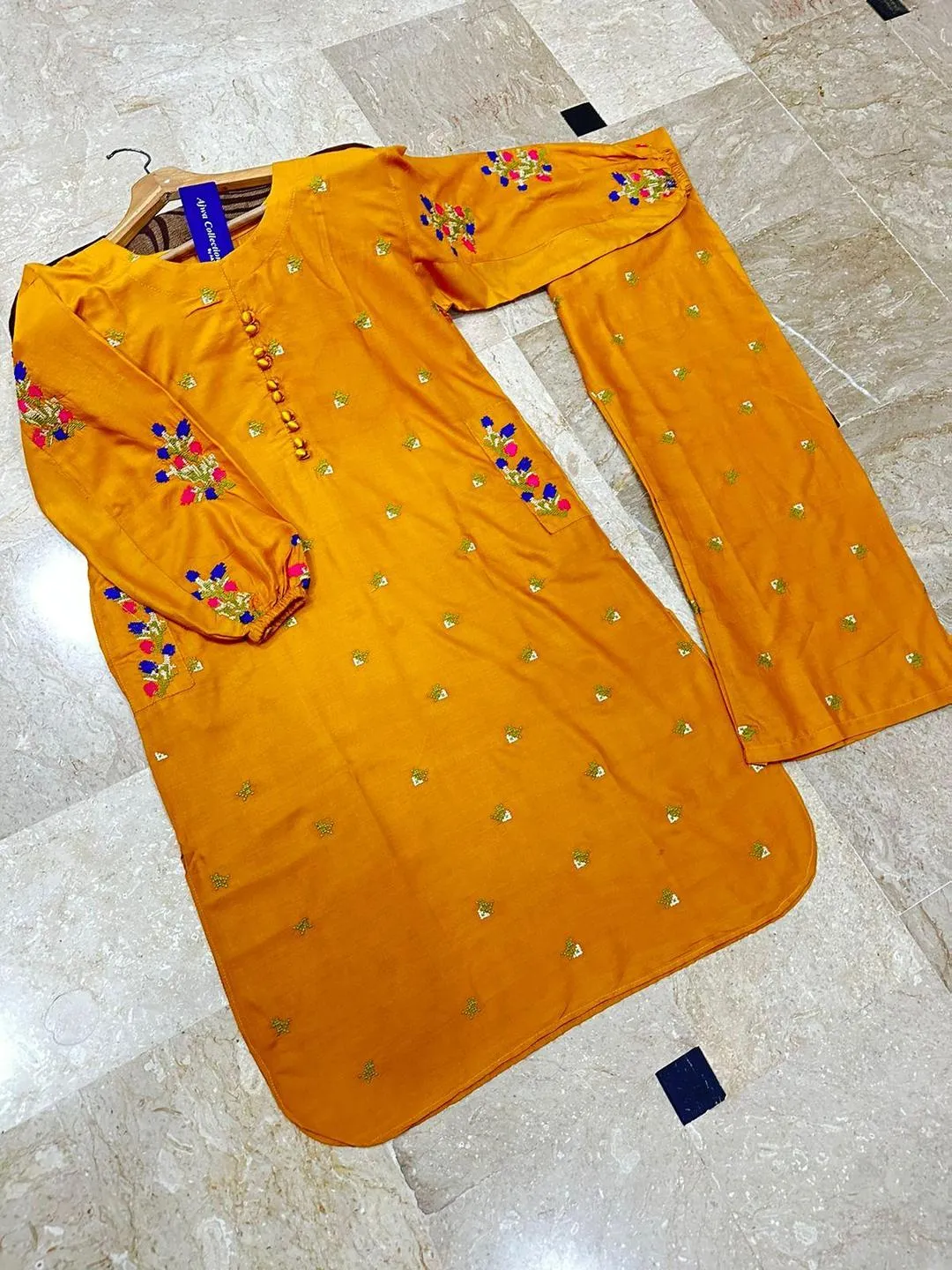 Yellow Embroidered 2-Piece Cotton Set for Women - Image 4