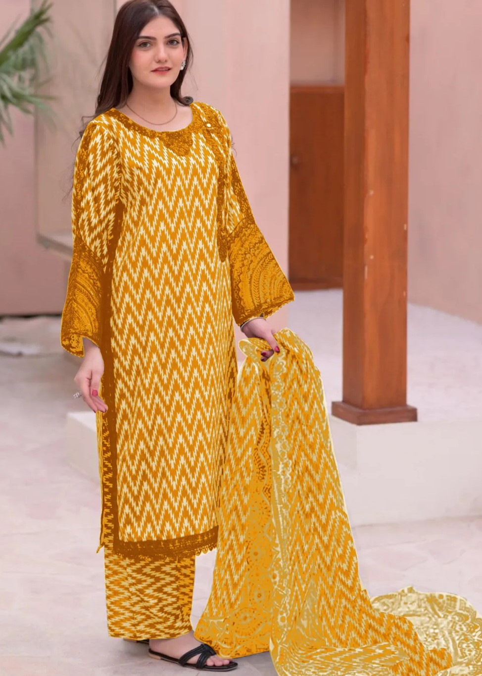 3 Pcs Women's Stitched Lawn Printed Suit