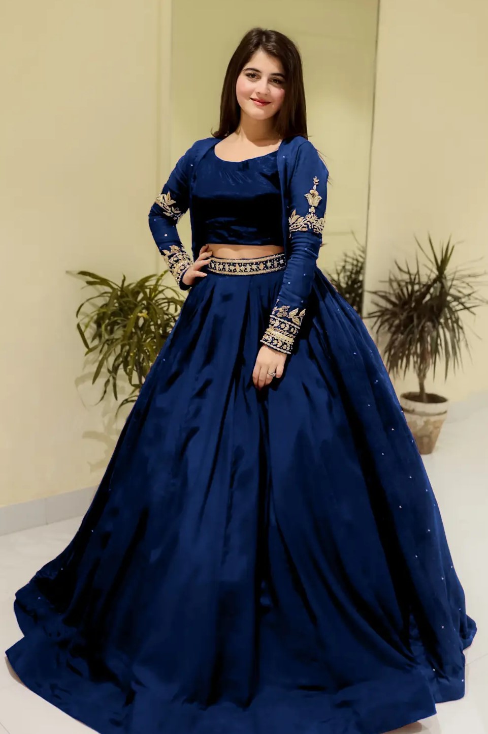 3 Pcs Women's Stitched Shamoz Silk Plain Gown Suit