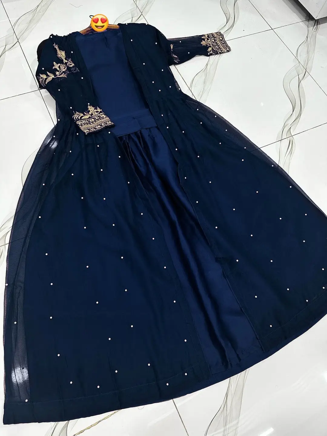 3 Pcs Women's Stitched Shamoz Silk Plain Gown Suit - Image 3