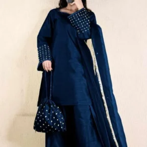 Blue Shamoz Silk Farshi Shalwar Kameez Set Medium Eid Wedding