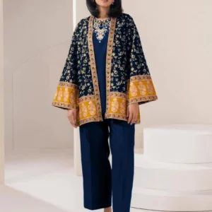 Women Blue Embroidered 3-Piece Cotton Gown Suit Eid 2026