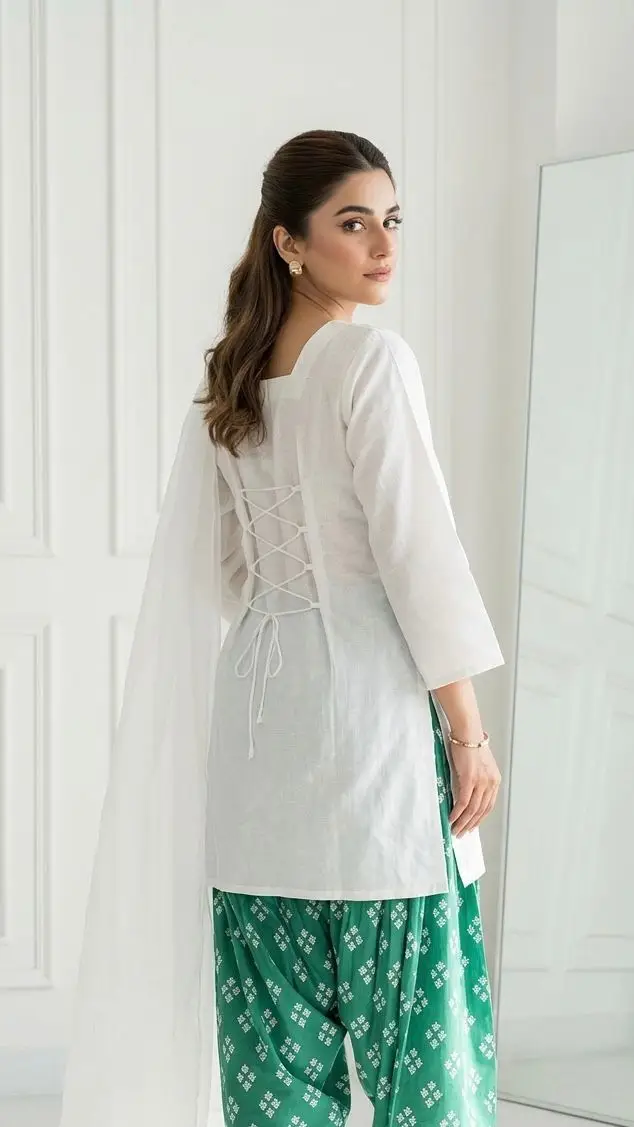 3 Pcs Women's Stitched Cotton Lawn Printed Suit with Fitingable back Straps - Image 2
