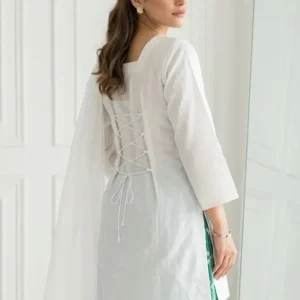3 Pcs Women's Stitched Cotton Lawn Printed Suit with Fitingable back Straps