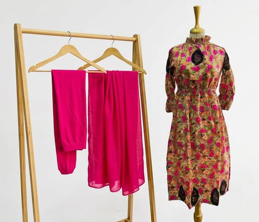 Multicolor Lawn Digital Print Maxi Set with Chiffon Dupatta - Image 5