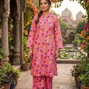 2 Pcs Women's Stitched Cotton Printed Shirt And Trouser