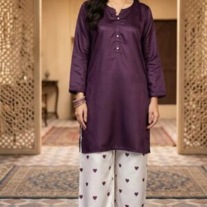 Trending 2 Pcs Women's Stitched Cotton heart style Shirt And printedTrouser