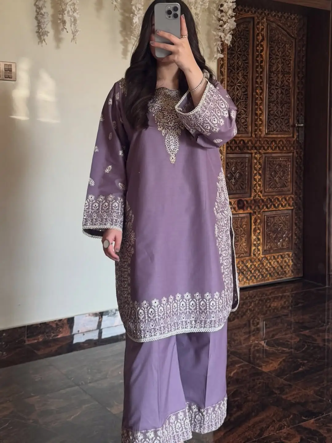 3 Pcs Women's Stitched Cotton Lawn Embroidered Suit - Image 5
