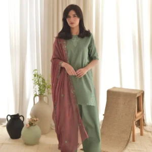 3 Pcs Women's Stitched Cotton Lawn Embroidered Suit