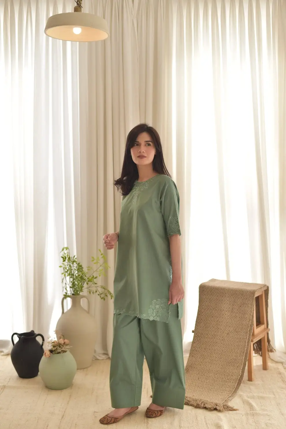 3 Pcs Women's Stitched Cotton Lawn Embroidered Suit - Image 5
