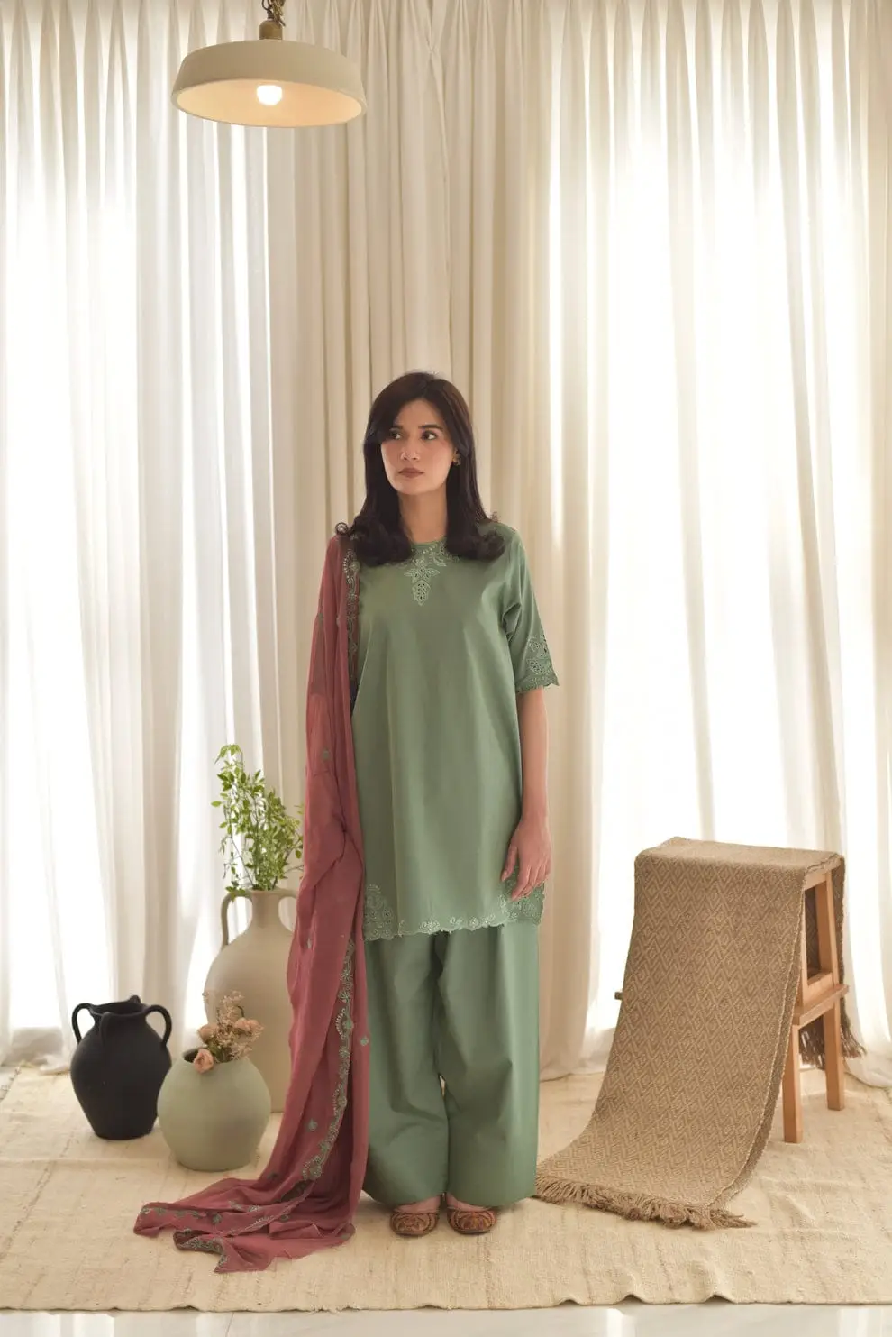 3 Pcs Women's Stitched Cotton Lawn Embroidered Suit - Image 6