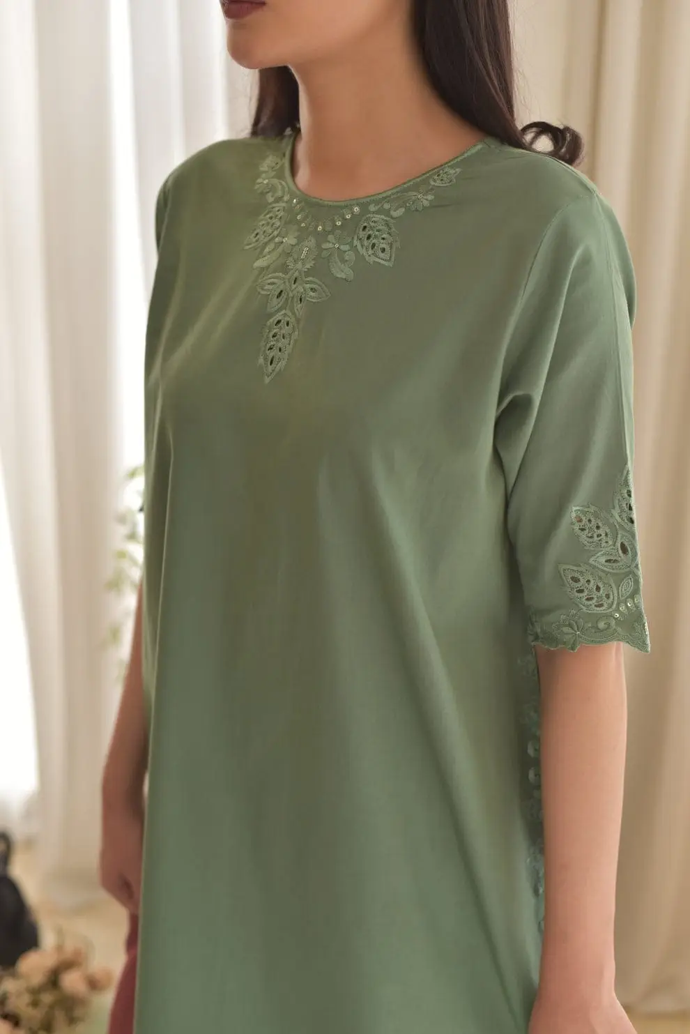 3 Pcs Women's Stitched Cotton Lawn Embroidered Suit - Image 7