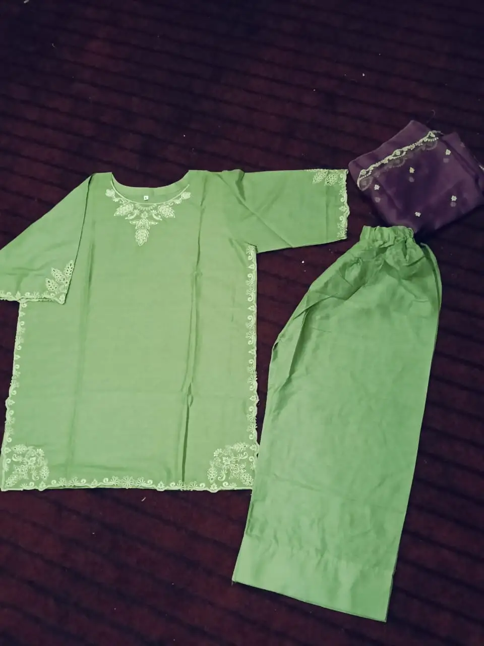 3 Pcs Women's Stitched Cotton Lawn Embroidered Suit - Image 9