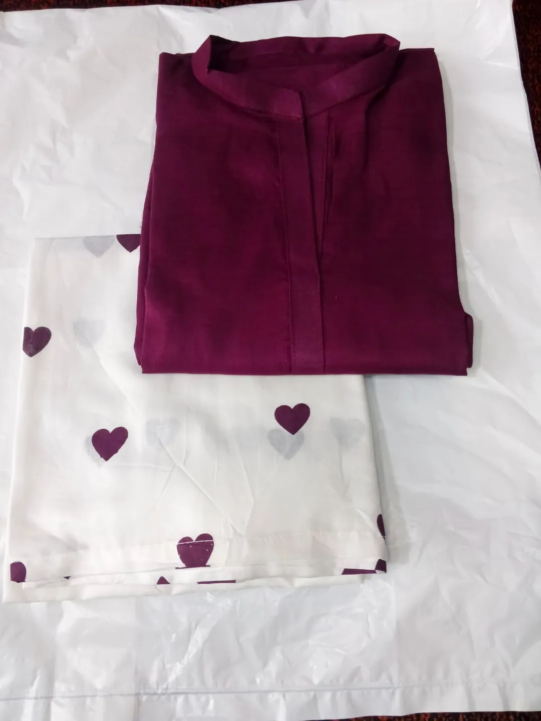 2 Pcs Women's Stitched Cotton Lawn Plain Shirt And Trouser Purple - Image 2