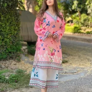 2 Pcs Women's Stitched Lawn Printed Co-Ord Set