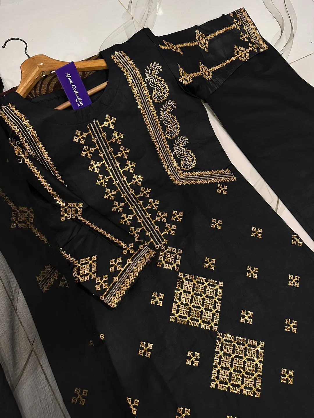 3 Pcs Women's Stitched Cotton Embroidered Suit - Image 5