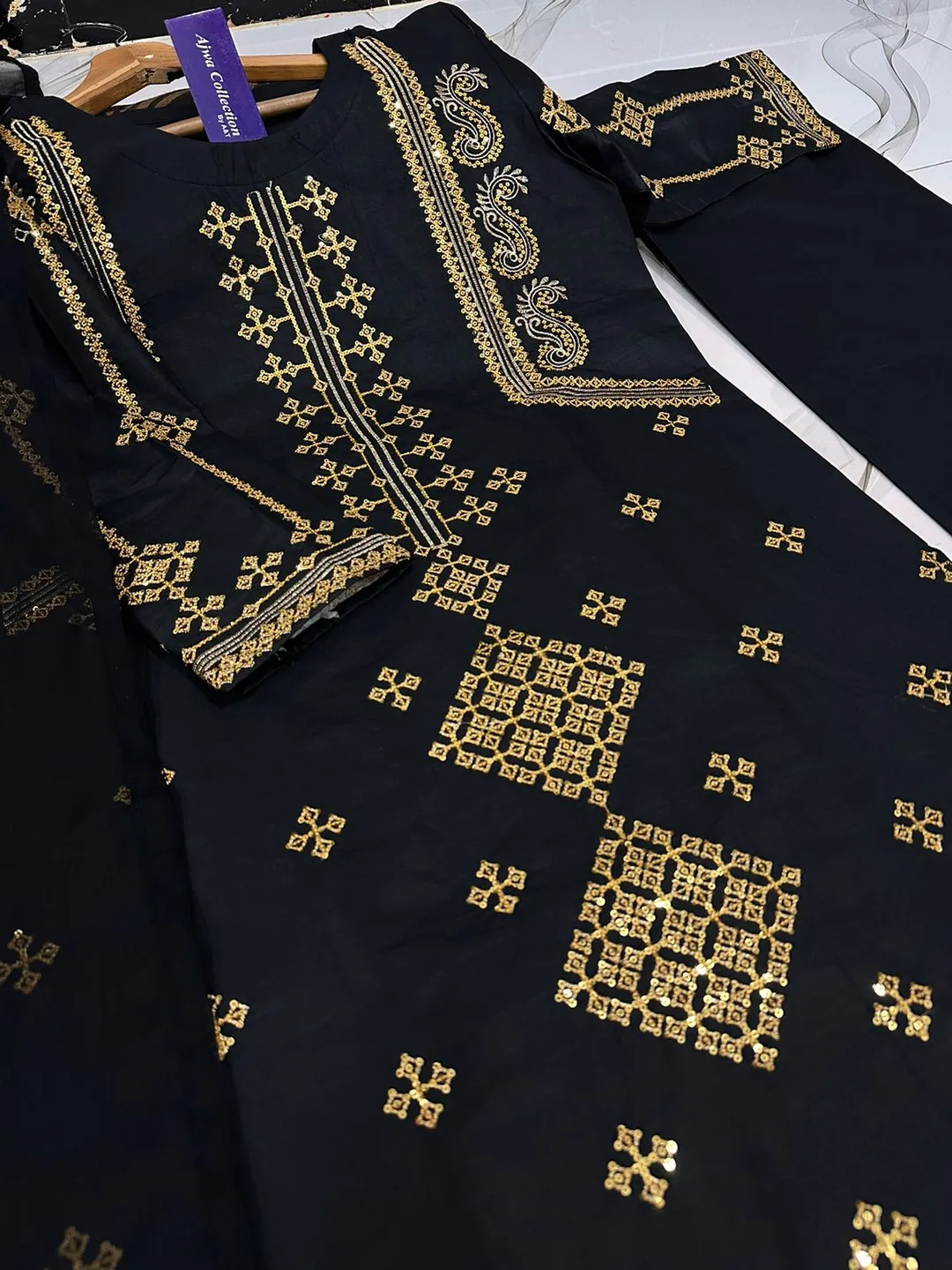 3 Pcs Women's Stitched Cotton Embroidered Suit - Image 6