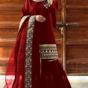 3 Pcs Women's Stitched Shamoz Silk Embroidered Suit