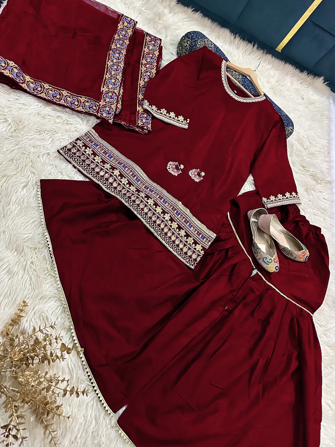 3 Pcs Women's Stitched Shamoz Silk Embroidered Suit - Image 2