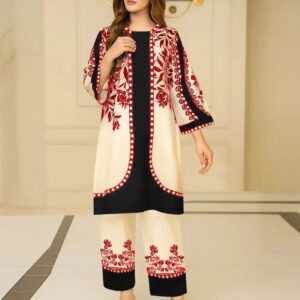 2 Pcs Women's Stitched Lawn Printed Shirt And Trouser