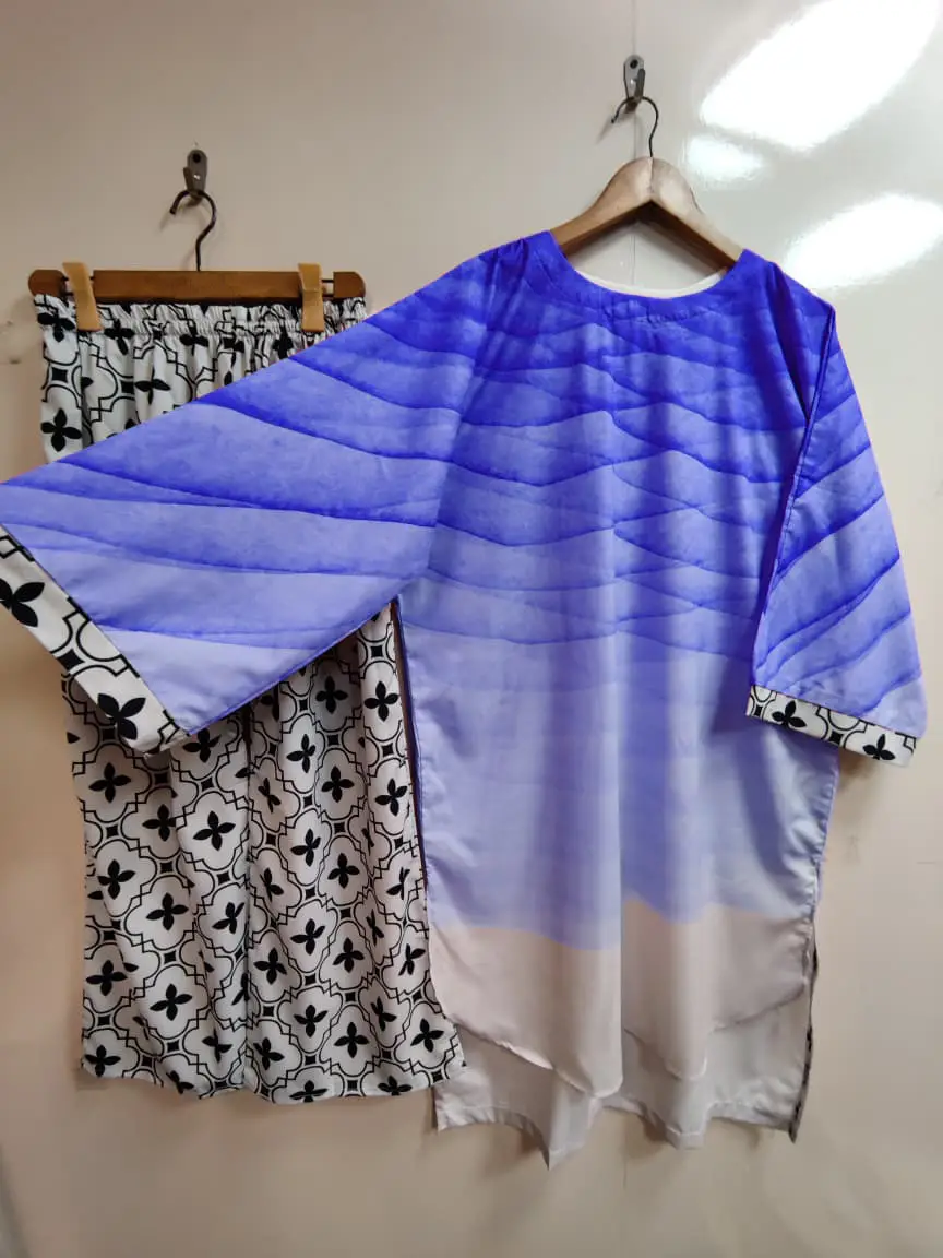 2 Pcs Women's Stitched Swiss Lawn Printed Shirt And Trouser - Image 3
