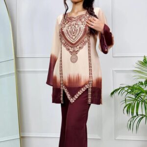 2 Pcs Women's Stitched Swiss Lawn Printed Co-Ord Set