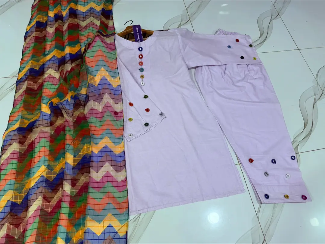 3 Pcs Women's Stitched Cotton Sheesha Work Suit - Image 3