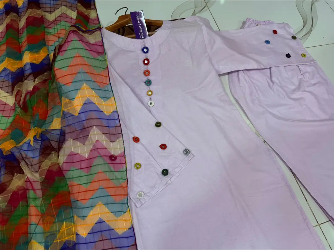 3 Pcs Women's Stitched Cotton Sheesha Work Suit - Image 4