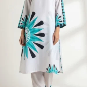 Women Printed Co-ord Set White Blue Green 2 Pcs